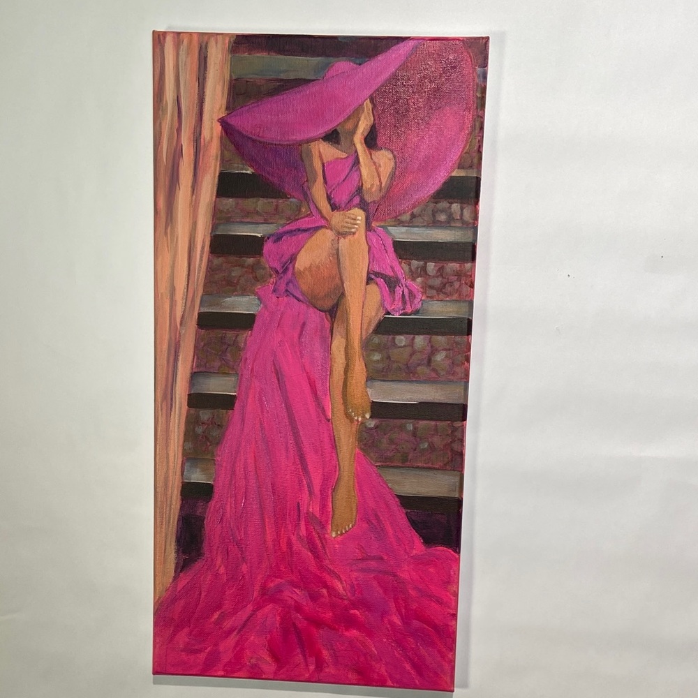 Pink Dancer Lady in Pink Hat Canvas Art Original Acrylic Fashion Wall Art - Picture 6 of 8